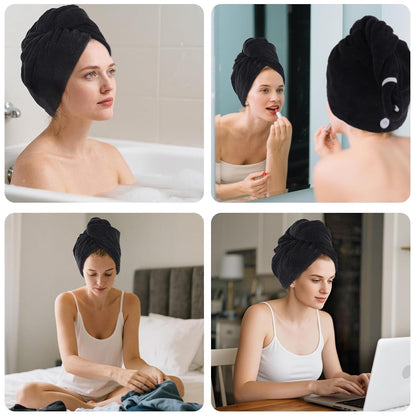 SINLAND Microfiber Hair Drying Cap Hair Towel Turban Twist for Women Fast Drying Towels Head Turban Absorbent Soft Lightweight 3 Pack Black