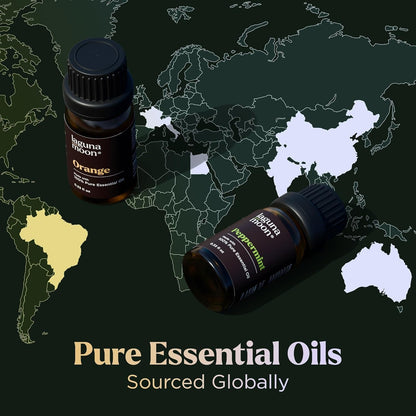 Lagunamoon Essential Oils Aromatherapy Set - 6 Oils for Diffusers, Home Care, Candle Making Scents, Fragrance, Humidifiers, Gifts - Peppermint, Tea Tree, Lavender, Eucalyptus, Orange (10mL)