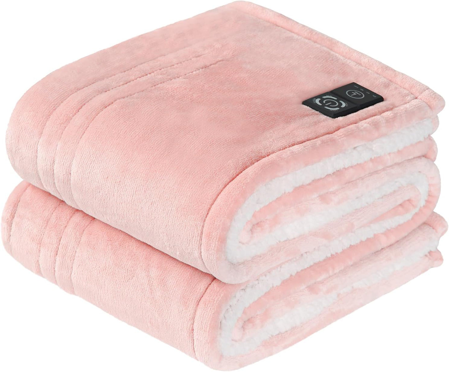 Sealy Heated Blanket Throw with Built-in Button Controller, Reversible Flannel to Sherpa Electric Blanket with 2-10 Hours Auto-Off & 4 Heating Levels, Over-Heat Protection, 50x60 inch, Beige