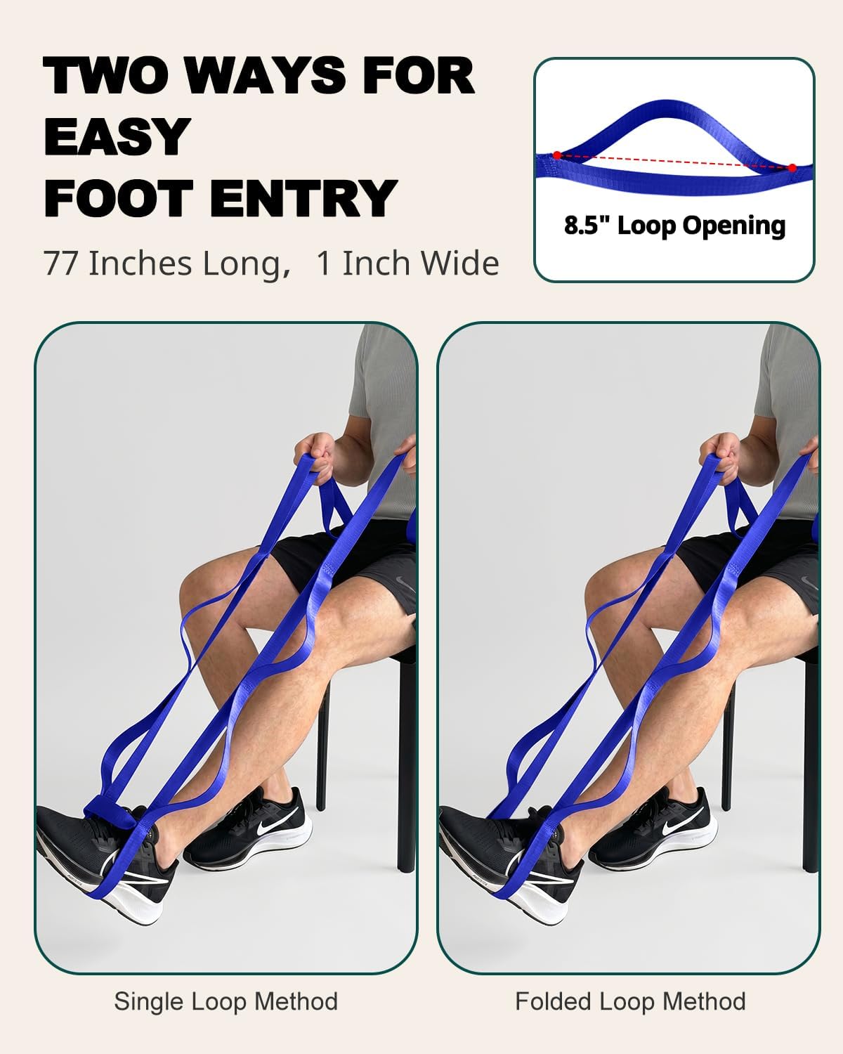 Trideer Leg Lifter Strap Mobility Aid, Non-Elastic Stretching Strap with Loops, Post-Surgery Knee Hip Leg ROM Recovery, Assist Strap for Bed Car Transfers, Yoga Strap for Stretching (Blue)
