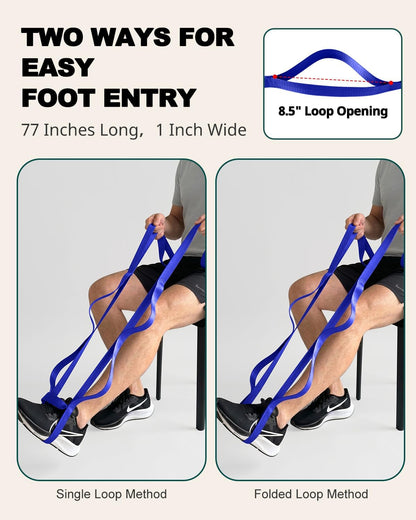 Trideer Leg Lifter Strap Mobility Aid, Non-Elastic Stretching Strap with Loops, Post-Surgery Knee Hip Leg ROM Recovery, Assist Strap for Bed Car Transfers, Yoga Strap for Stretching (Blue)