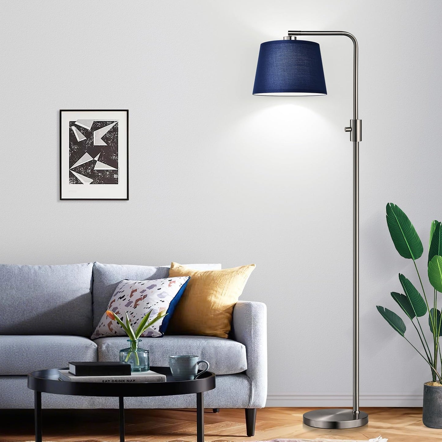 【Upgraded】 Dimmable Floor Lamp, 1000 Lumens LED Edison Bulb Included, Arc Floor Lamps for Living Room Modern Standing Lamp with Linen Shade, Tall Lamp for Bedroom Office Dining Room- Black