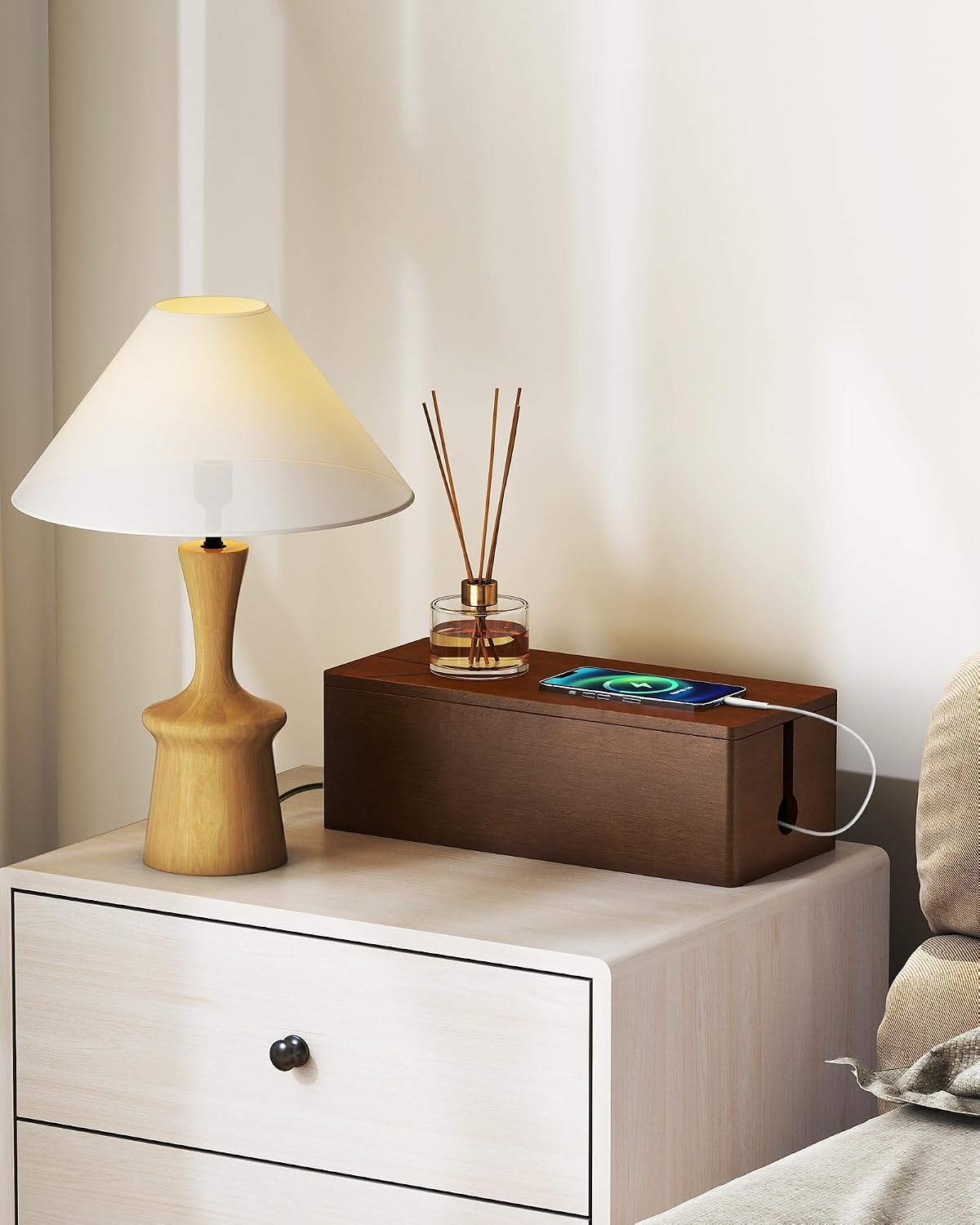YECAYE Solid Wood Cable Management Box, Walnut Color, 14.2 x 6.1 x 4.1