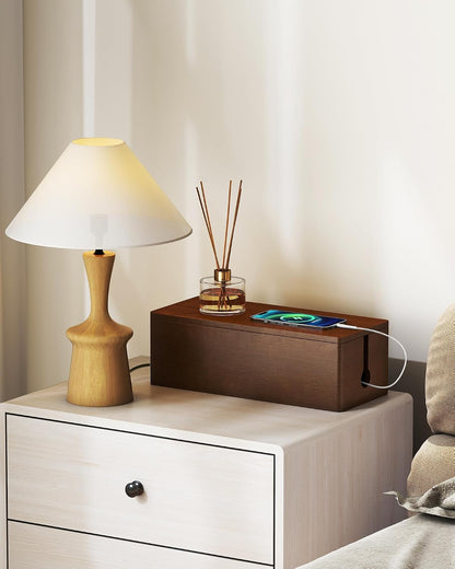YECAYE Solid Wood Cable Management Box, Walnut Color, 14.2 x 6.1 x 4.1