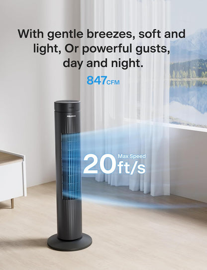 PELONIS 30 Inch Tower Fan for Bedroom, Quiet Oscillating Standing Fan with 3 Speeds, Portable Cooling Fan for Home Office Dorm Room, Auto-off Timer, Black, PFT28A2BBB