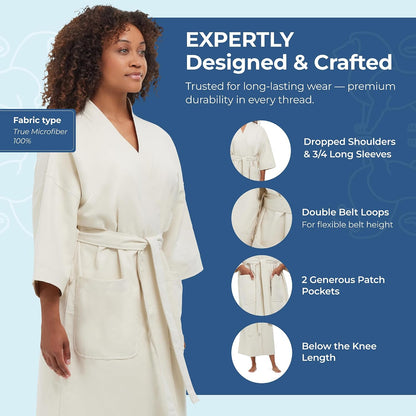 MONARCH Unisex Chamois Microfiber Spa Kimono Robe – Soft Lightweight Fabric, Generously Sized Hotel & Spa Robe with Pockets