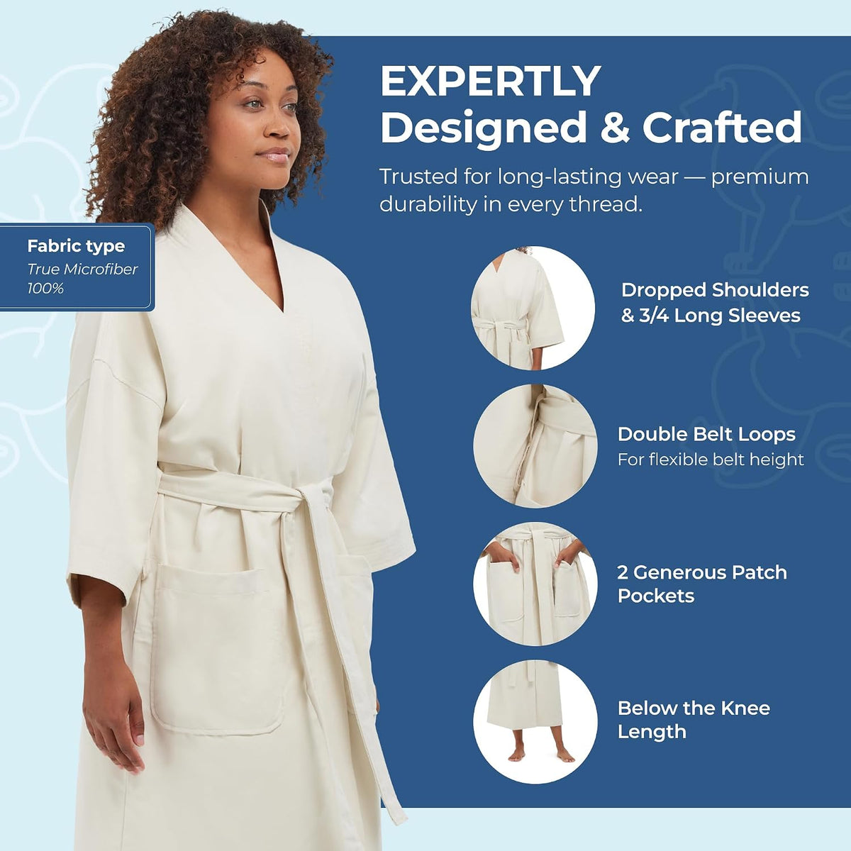 Monarch Unisex Chamois Microfiber Spa Kimono Robe