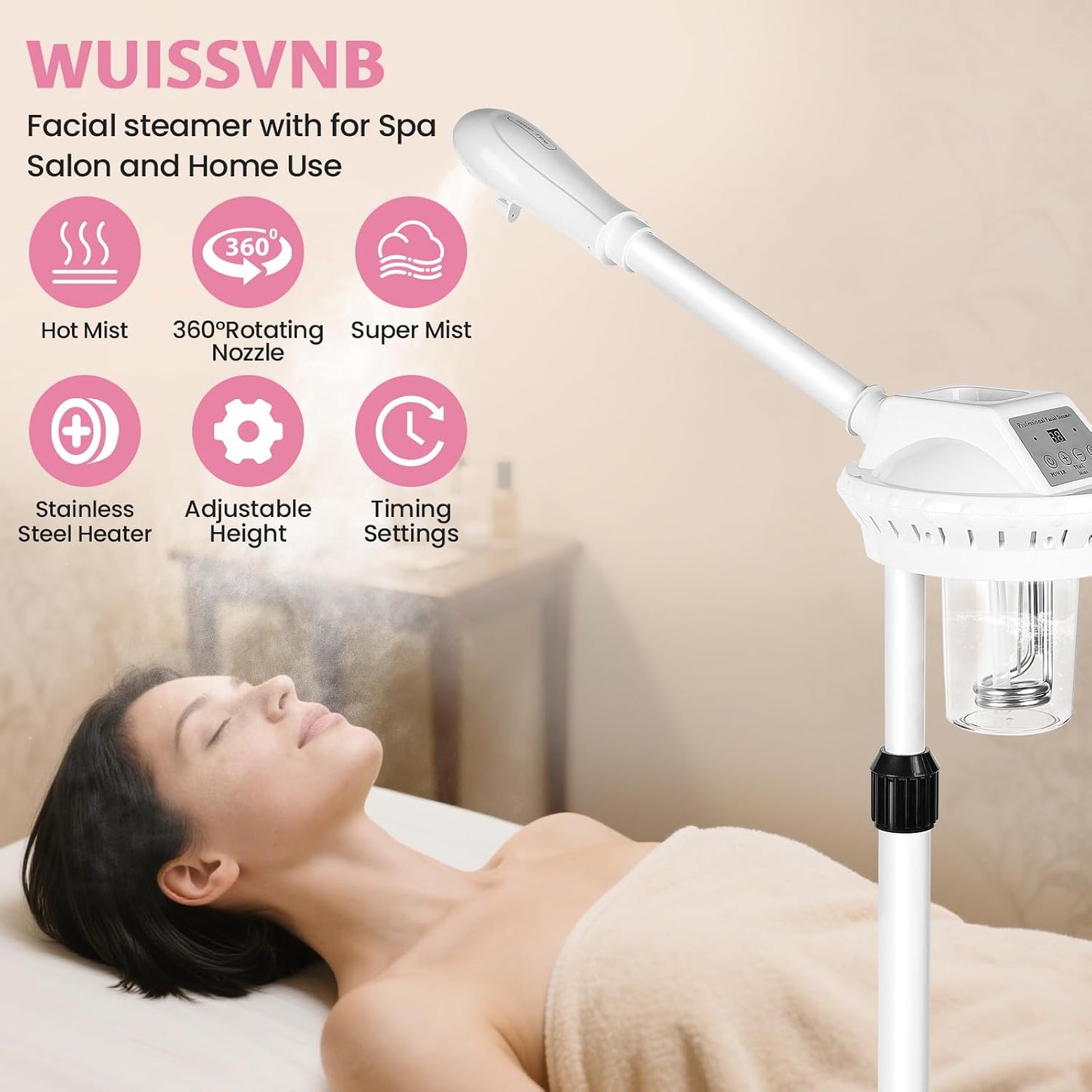 Retain time Facial Steamer, Face Steamer on on Wheels with More Steam, Adjustable Height for Face Steamer Suitable for Personal Home and Professional Personal Care Places，Moisturizing and Hydrating.