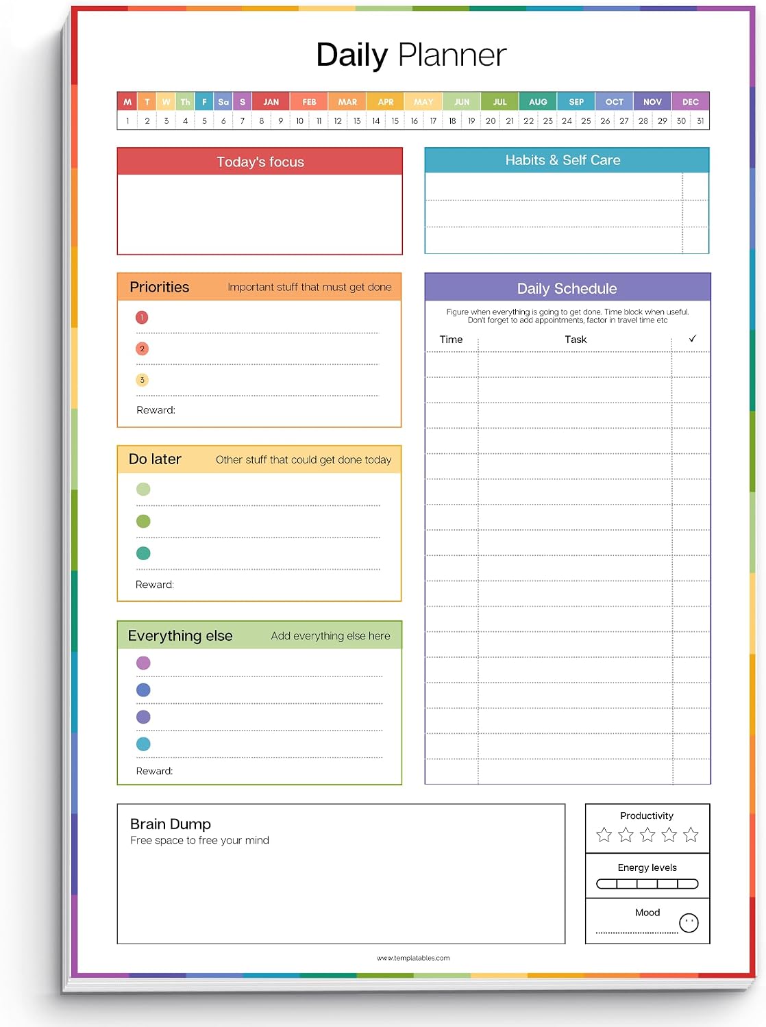 ADHD Daily Planner Notepad for Neurodivergent Adults - Productivity Daily Planner Desk Pad & Task Management to Stay Organized and Focused Note Pad (Rainbow, A4 Portrait)