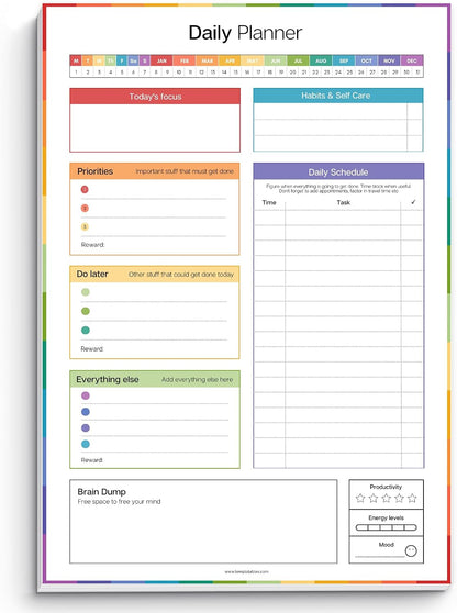 ADHD Daily Planner Notepad for Neurodivergent Adults - Productivity Daily Planner Desk Pad & Task Management to Stay Organized and Focused Note Pad (Rainbow, A4 Portrait)