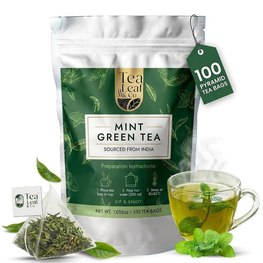 Mint Green Tea (200 gm / 7 oz), Natural Herbal Infusion, 100 Tea Bags