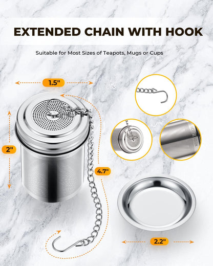 House Again 2 Pack Tea Infuser, Extra Fine Mesh Tea Infusers for Loose Tea, 18/8 Stainless Steel Tea Strainer with Extended Chain Hook, Tea Steeper for Brew Tea, Spices & Seasonings