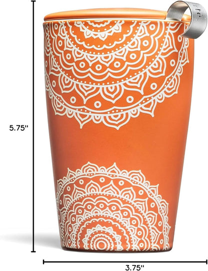 Tea Forte Double-Walled Ceramic Kati Cup, Removable Stainless Steel Infuser Basket and Lid, Steeps 12 oz Loose Leaf Tea, Dishwasher & Microwave Safe, Cherry Blossom
