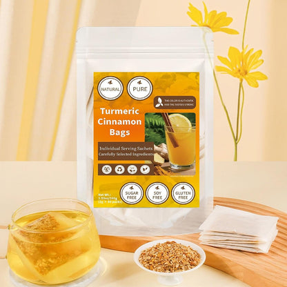Premium Turmeric Ginger Cinnamon Tea Bags, Natural Pure Turmeric Blend Herbal Tea for digestive and immune support, Sugar-free, 50 Teabags/3.53oz