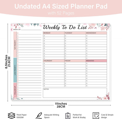 Weekly To Do List Notepad with 52 Undated Sheets（8.5"×11"）- Weekly Desk Planner Pad with Spiral Binding for Women & Man, Office, School and Home Personal Organizer