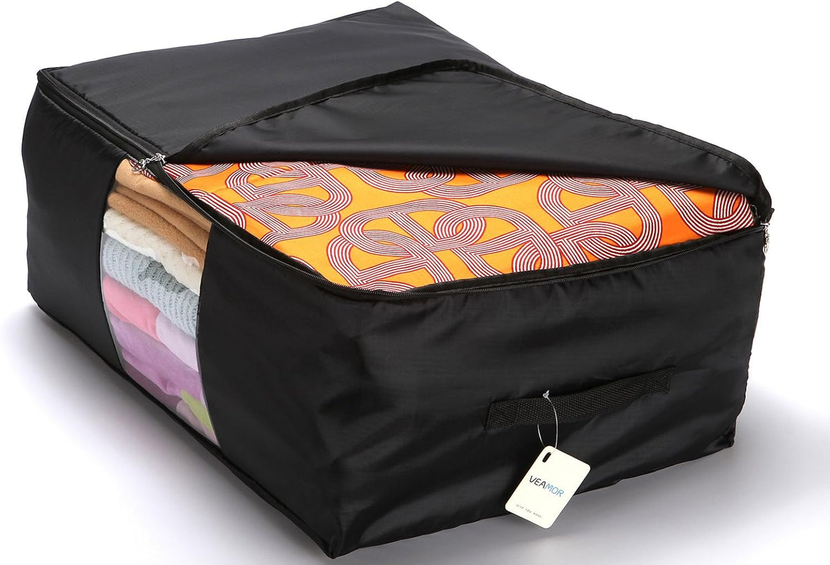 Blanket Storage Bags Pillow Bedspread Bedding Clothes Organizer Storage Containers With Zippers Breathable and Moistureproof. (Navy blue 2pcs, L)