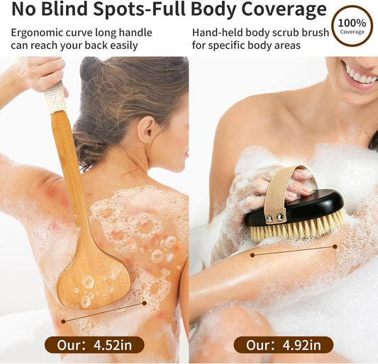 Long Handle Bath Brush-Back Scrubber for Shower, Exfoliating Body Brush with Bristles for Wet & Dry Brushing, Shower Brush for Men & Women