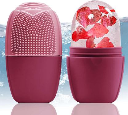 XHJRI Ice Cube Roller Massager for Face, Eyes and Neck Naturally Conditioning and Skin Care,De-Puff Eye Bags,Reduce Migraine Pain,Reusable Massage Silicone Ice Mold (Pink)