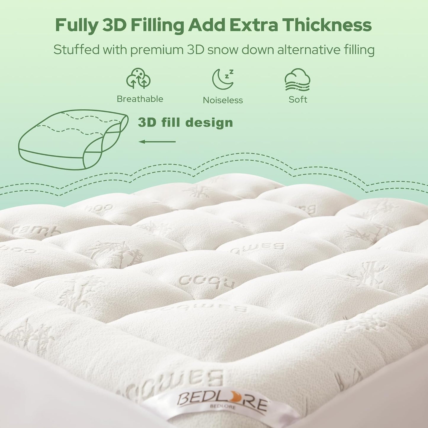 BEDLORE King Mattress Topper Viscose Derived from Bamboo, Thick Pillow Top Mattress Pad with Stretchable Pockets for 6"-18" Mattress, Soft Breathable Mattress Topper for Back Pain Relief(Dark Gray)