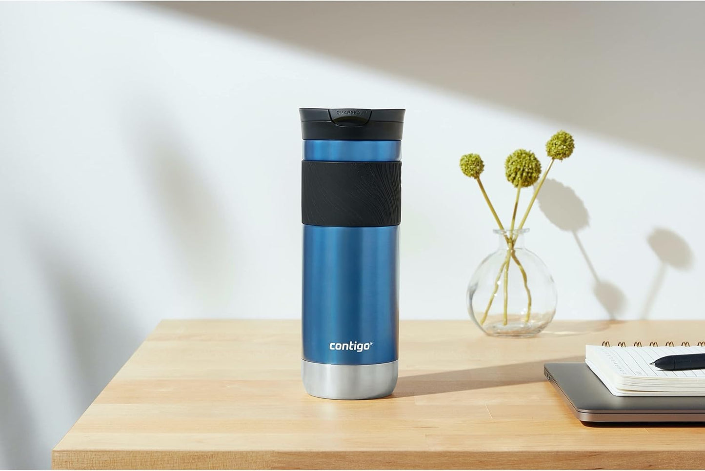 Contigo SNAPSEAL Insulated Stainless Steel Travel Mug with Grip 20oz. Blue Corn Transparent Satin & Midnight Berry