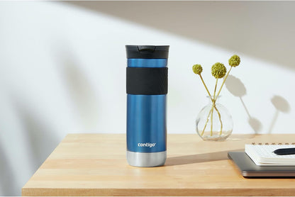 Contigo SNAPSEAL Insulated Stainless Steel Travel Mug with Grip 20oz. Blue Corn Transparent Satin & Midnight Berry