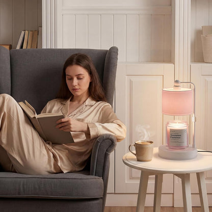 Candle Warmer Lamp with Timer, Modern Farmhouse Candle Warmer, Height Adjustable & Dimmable Electric Candle Warmer Lamp, Includes 2 Bulbs, Birthday Gift for Women, Mom, Housewarming - Flaxen