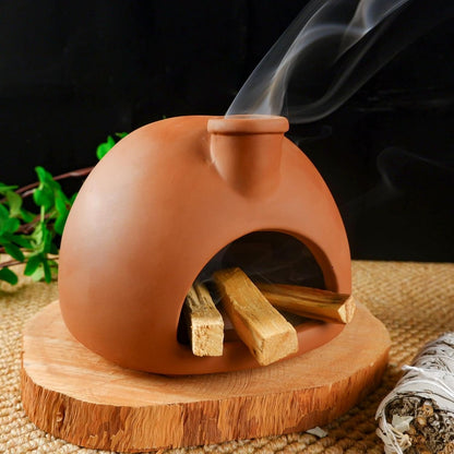 MOUGIGI Terracotta Palo Santo Holder - Modern Chiminea Incense Burner for Yoga, Meditation, and Energy Cleansing - Wood Sticks Dish, Sage Ash Catcher, Smudge Bowl, Cone Burner - Unique Meditation Gift