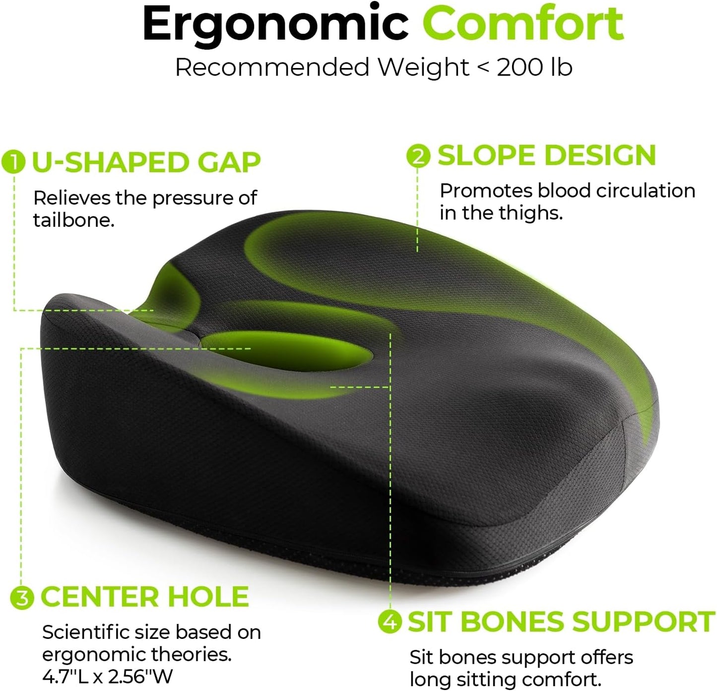 AUVON Innovative Donut Pillow Hemorrhoids Scientific Center Hole and Tailbone Cutout, Orthopedic Pain Relief Donut Seat Cushion for Coccyx, Sciatica, Postpartum Pregnancy, After Surgery Sitting Relief