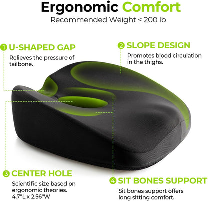 AUVON Innovative Donut Pillow Hemorrhoids Scientific Center Hole and Tailbone Cutout, Orthopedic Pain Relief Donut Seat Cushion for Coccyx, Sciatica, Postpartum Pregnancy, After Surgery Sitting Relief