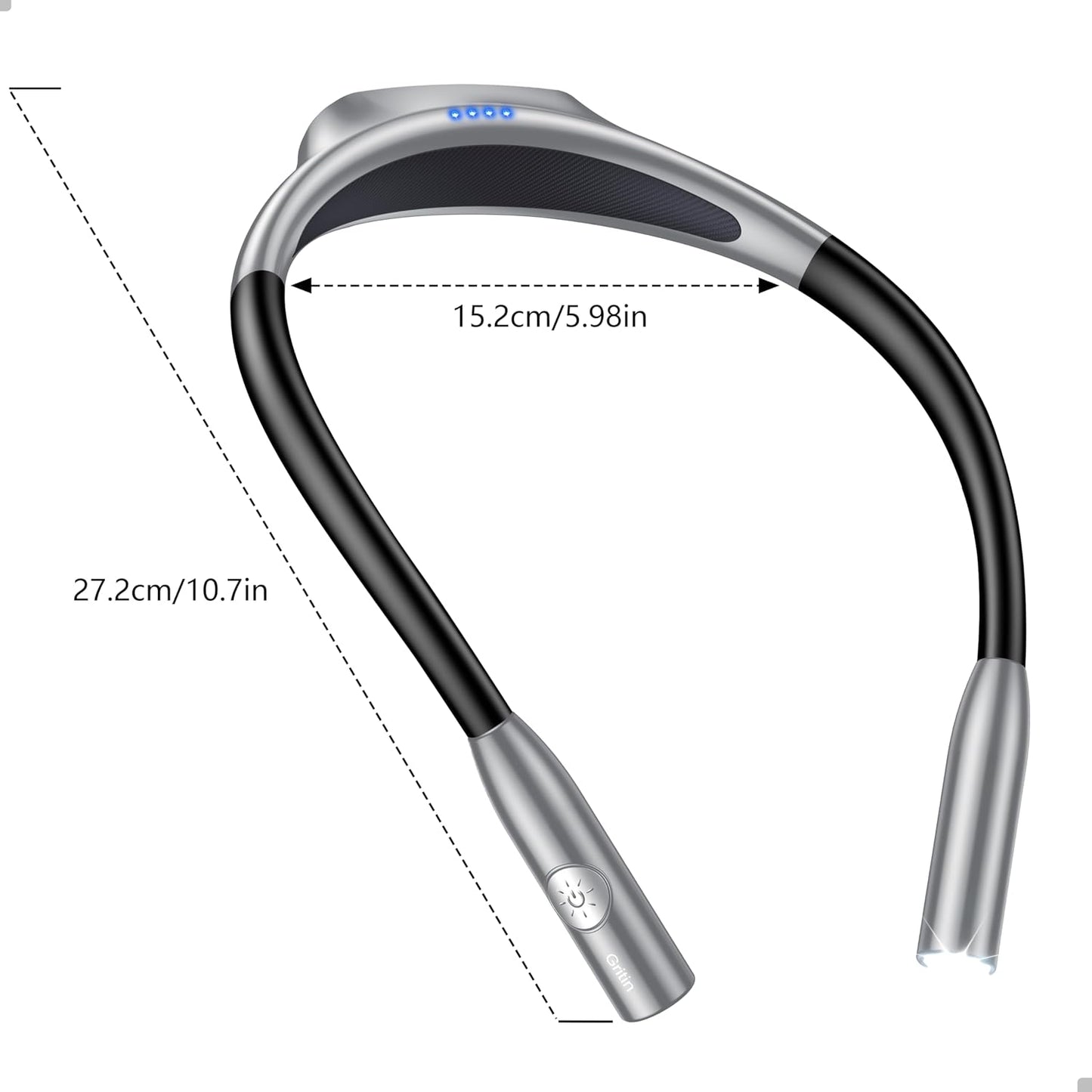 Gritin Book Light, Eye Caring 3 Colors & Dimmable Brightness Reading Light | Bendable Arms, 80+Hrs Runtime, Neck Round Design, Comfortable & Lightweight Neck Light for Reading in Bed, Crafting, Knitting