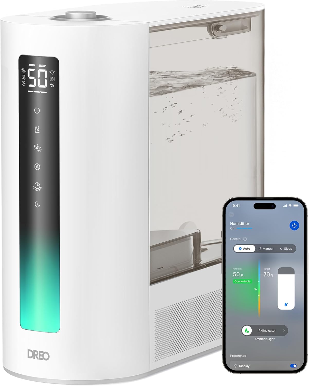 DREO 6L Smart Warm & Cool Mist Humidifiers for Bedroom HM713S | 60-Hour Quiet Runtime for Large Room, 500ML/HR Output, Smart Humidity Sensor, Indicator Light, Works with Alexa & Google