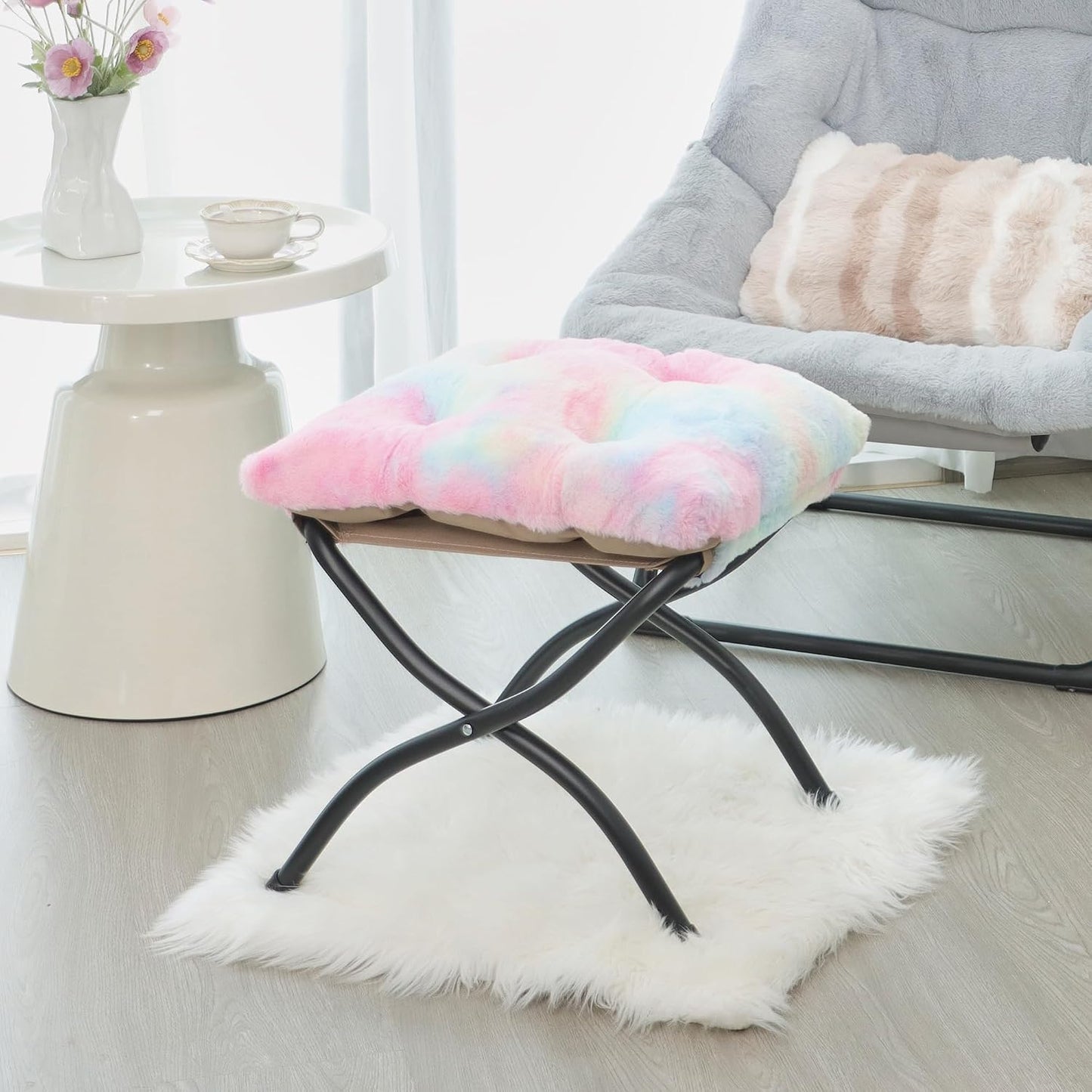 15"(H) Folding Ottoman, Foldable Footrest Stool, Portable Small Foot Stool for Couch, Collapsible Foot Rest Ottoman for Sofa, Accent Padded Ottomans for Living Room, Bedroom, Dark Grey