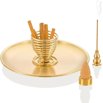 3 in 1 Brass Gourd Incense Burner Sticks Cones Coils Ash Catcher Home Decor