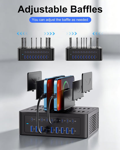 200W/40A Charging Station for Multiple Devices, 18 Port USB C Fast Charger
