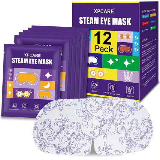 XPCARE 48 Pack Steam Eye Masks for Dry Eyes, Self Heated Steam Warm Eye Mask, Disposable Heated Eye Mask for Dark Circles, Puffy Eyes, Relief Stress Eye Fatigue（Lavender）