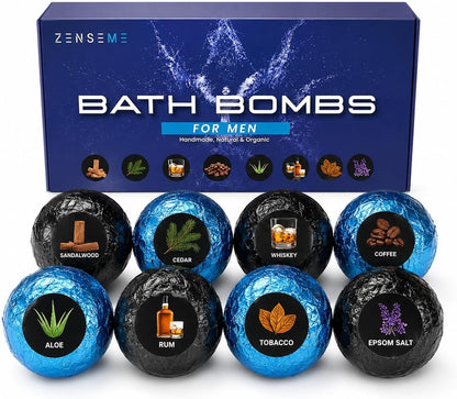 Bath Bombs for Men - Gift Set of 18 Square Shaped Handmade Natural Bath Bombs of 2.5 oz w/Essential Oils, Unique Manly Scents, for Boyfriend, Husband, Father - 18 Pack Square