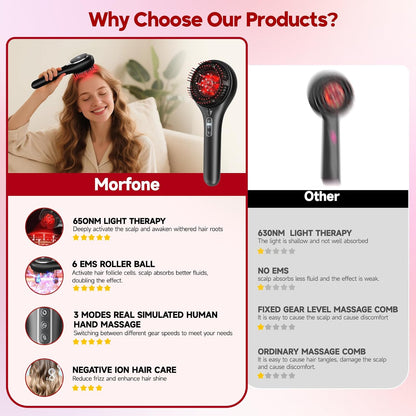 Red Light Hair Brush Scalp Massager, Portable Scalp Massager for Men Women