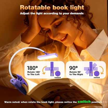 VAVOFO 24 LEDs Rotatable Book Light, Rechargeable Clip Reading Lamp