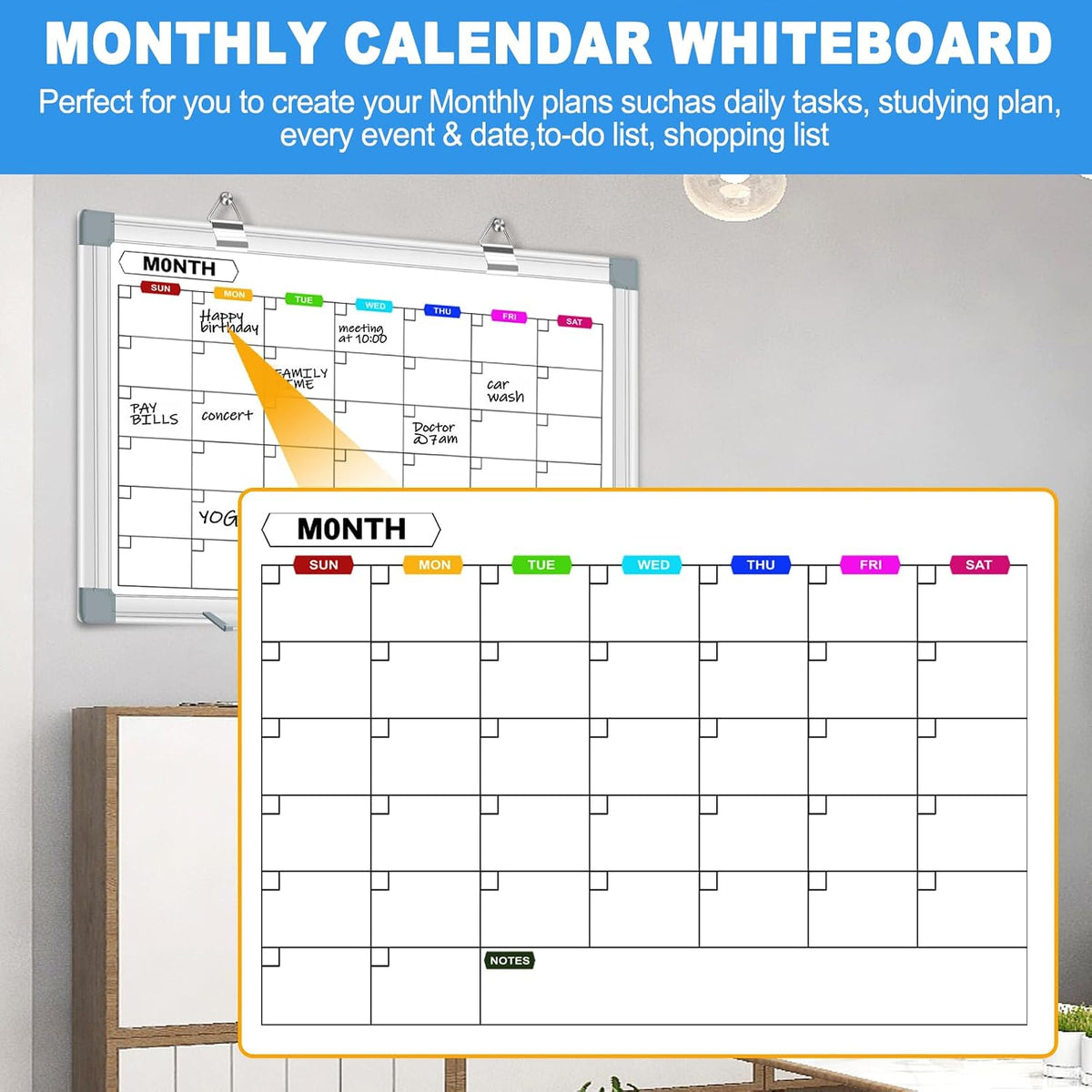 Dry Erase Board Calendar for Wall, 36" x 24" Monthly Whiteboard