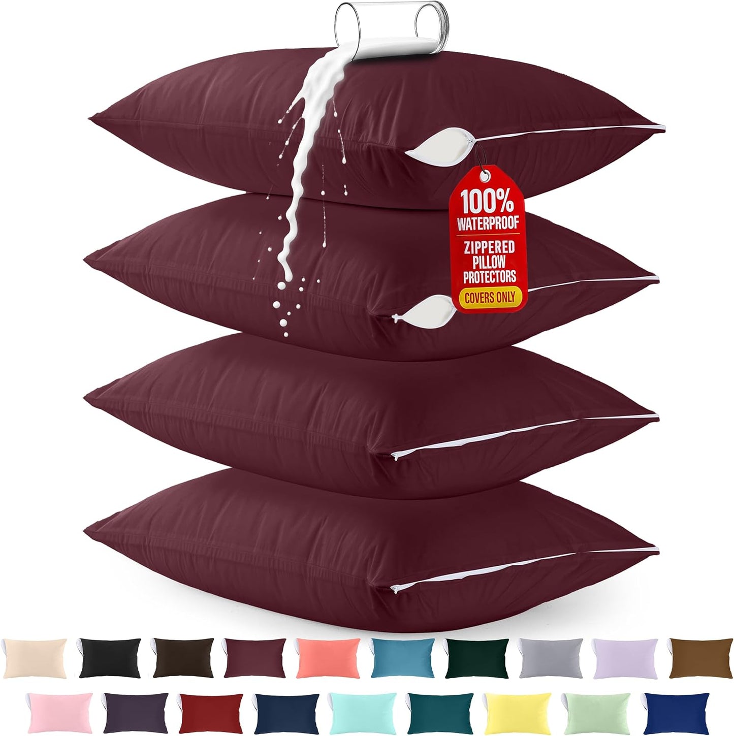 Utopia Bedding Premium 100% Waterproof Pillow Protectors with Zipper Standard Size (Set of 4), Bed Bug and Dust Mite Proof Zippered Pillow Covers, Pillow Encasement Cases, Gray