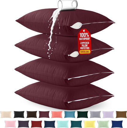 Utopia Bedding Premium 100% Waterproof Pillow Protectors with Zipper Standard Size (Set of 4), Bed Bug and Dust Mite Proof Zippered Pillow Covers, Pillow Encasement Cases, Gray