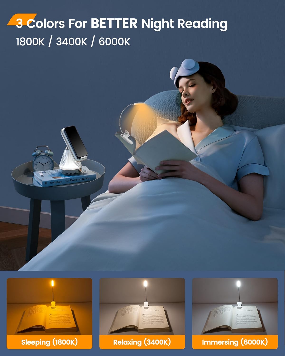 Glocusent Willow Book Light for Reading in Bed, 10LED Bright Reading Light, 3 Colors & 3 Brightness, Rechargeable Book Light Lasts for 80hr, Lightweight Clip on Book Light, Perfect for Book Lovers