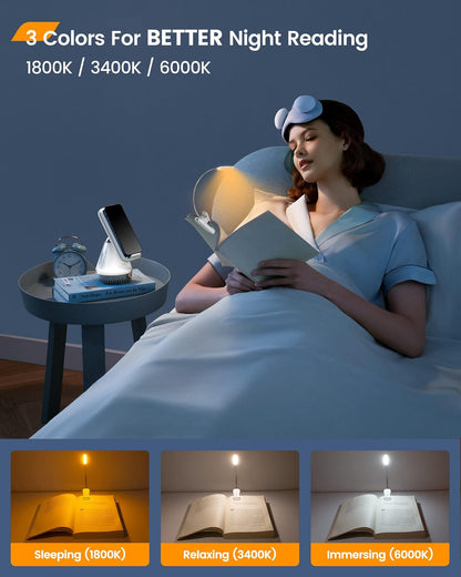 Glocusent Willow Book Light for Reading in Bed, 10LED Bright Reading Light, 3 Colors & 3 Brightness, Rechargeable Book Light Lasts for 80hr, Lightweight Clip on Book Light, Perfect for Book Lovers