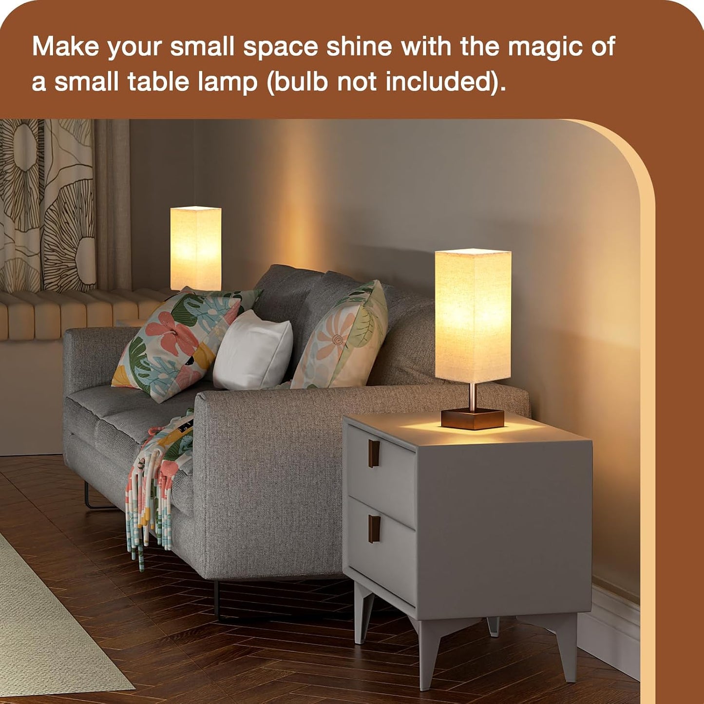 aooshine Small Table Lamp for Bedroom - Bedside Lamps for Nightstand, Minimalist Night Stand Light Lamp with Square Fabric Shade, Desk Reading Lamp for Kids Room Living Room Office Dorm