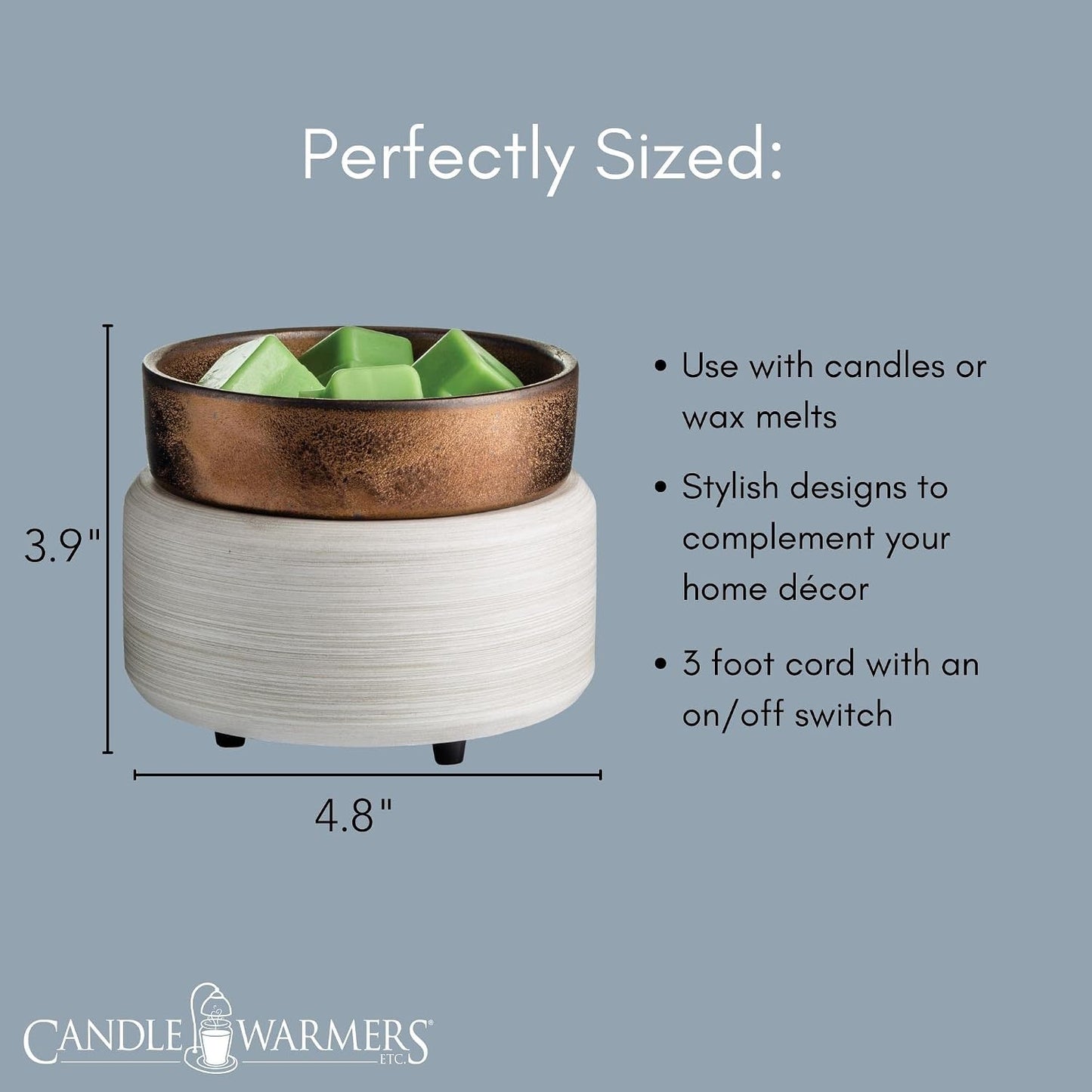 Candle Warmers ETC 2-in-1 Candle and Fragrance Warmer for Warming Scented Candles or Wax Melts and Tarts with to Freshen Room, Primitive Black and Bronze
