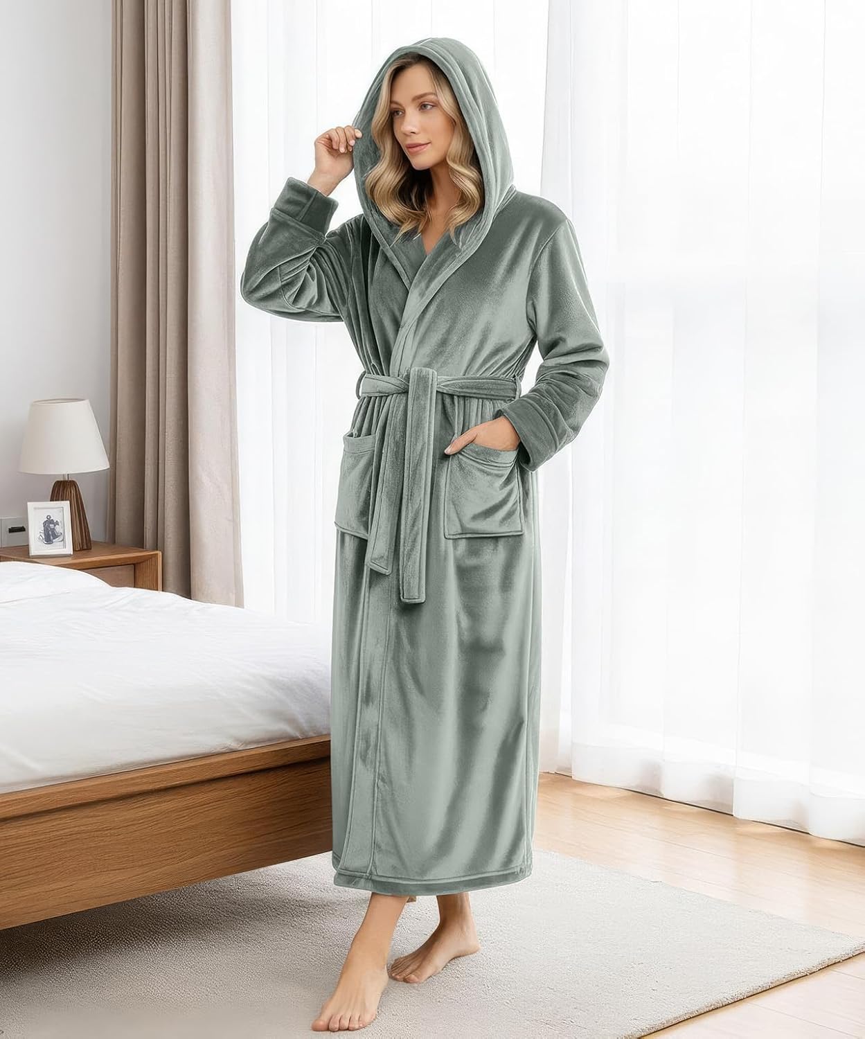 Premium Ultra Soft Robes for Women with Hood Plush Fleece Long Bathrobe