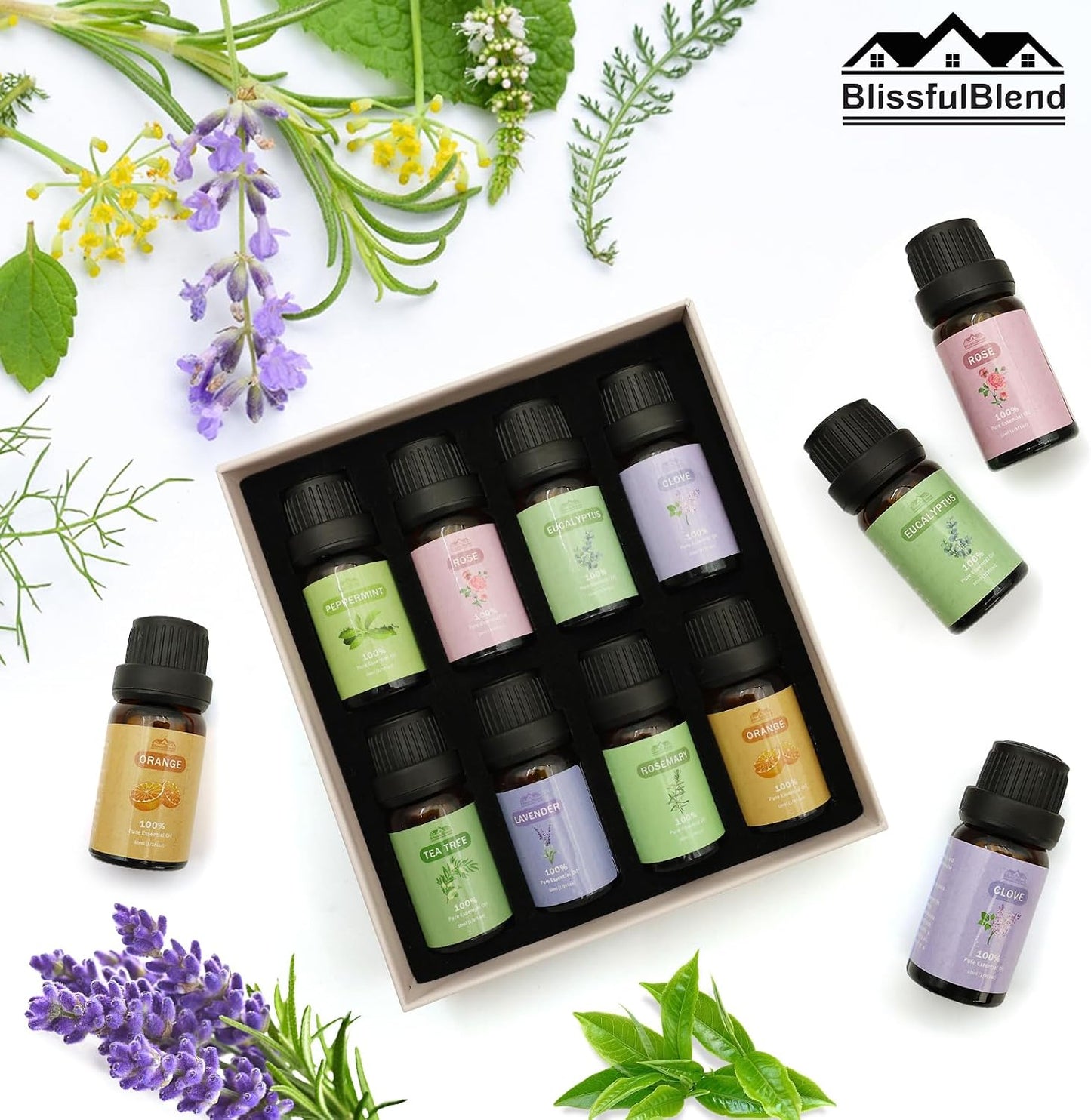 Fragrance Essential Oils Set, Essential Oils for Diffuser, for Home, Skin, Candle & Soap Making-Tea Tree, Lavender, Peppermint, Rose and More, with Gift Card for Friend, Teacher, Mom(20×5ml