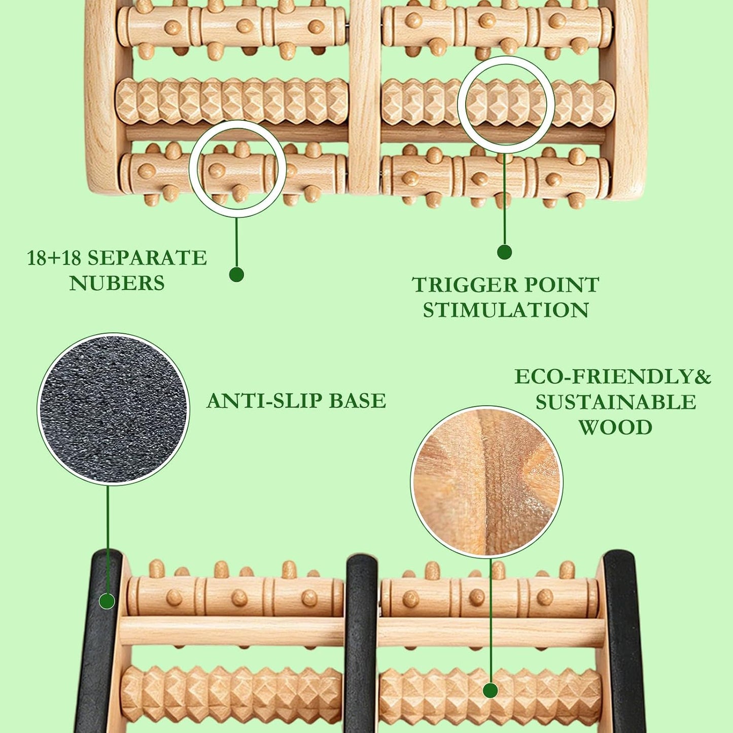Dual Foot Massager Roller, Fast Relief for Plantar Fasciitis, Wooden Foot Massager Roller Acupressure Tool with Reflexology Chart, Pain Relief for Seniors & Desk Workers, Gifts for Women and Men
