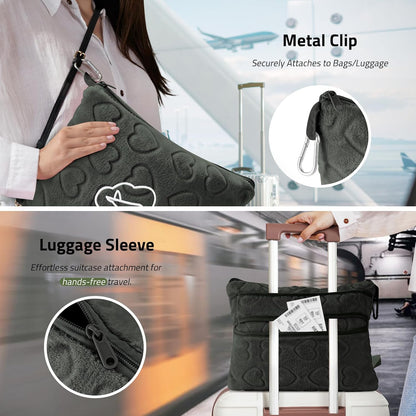 Travel Blanket Pillow,Airplane Blanket Compact with Bag Eye Mask, Ultra-Soft,Warm & Lightweight Included,Travel Essentials for Women & Men, Luggage Sleeve & Backpack Clip 65x40 in, Grey