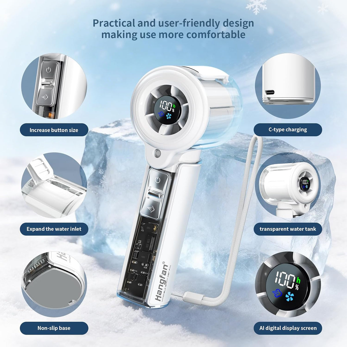 Handheld Misting Fan,20000 RPM,100 Speeds,Nano Mist,LED Display